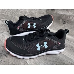 Under Armour Charged Assert 9 Paint Splatter - Black Tile Blue Girls 6Y ~ Shoes